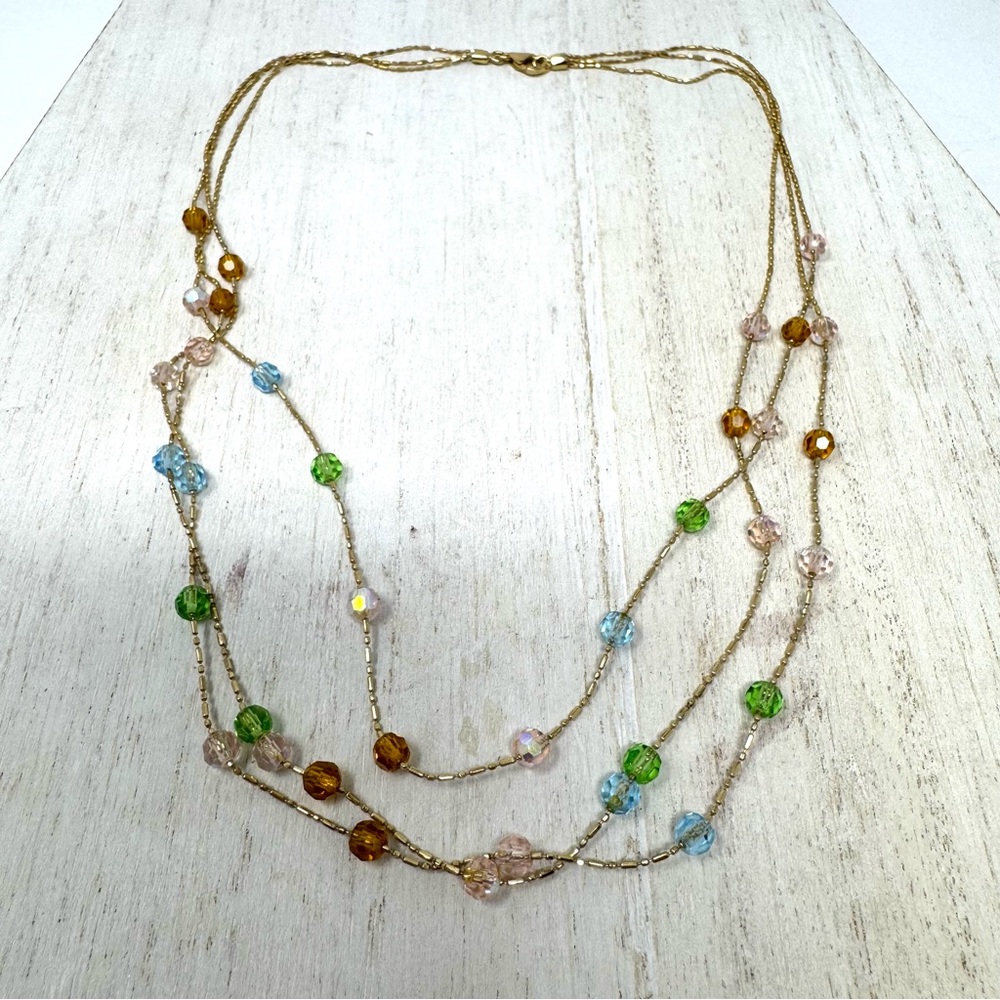 14K layered chain necklace with crystal beads